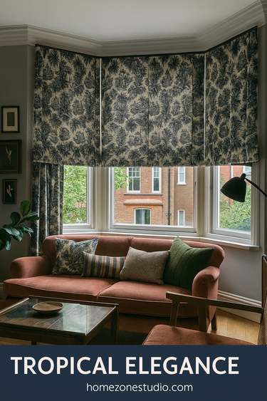 Colonial-style fabric with elephants and tropical landscapes